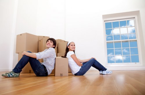 Home packing boxes arranged for a South Kensington moving day